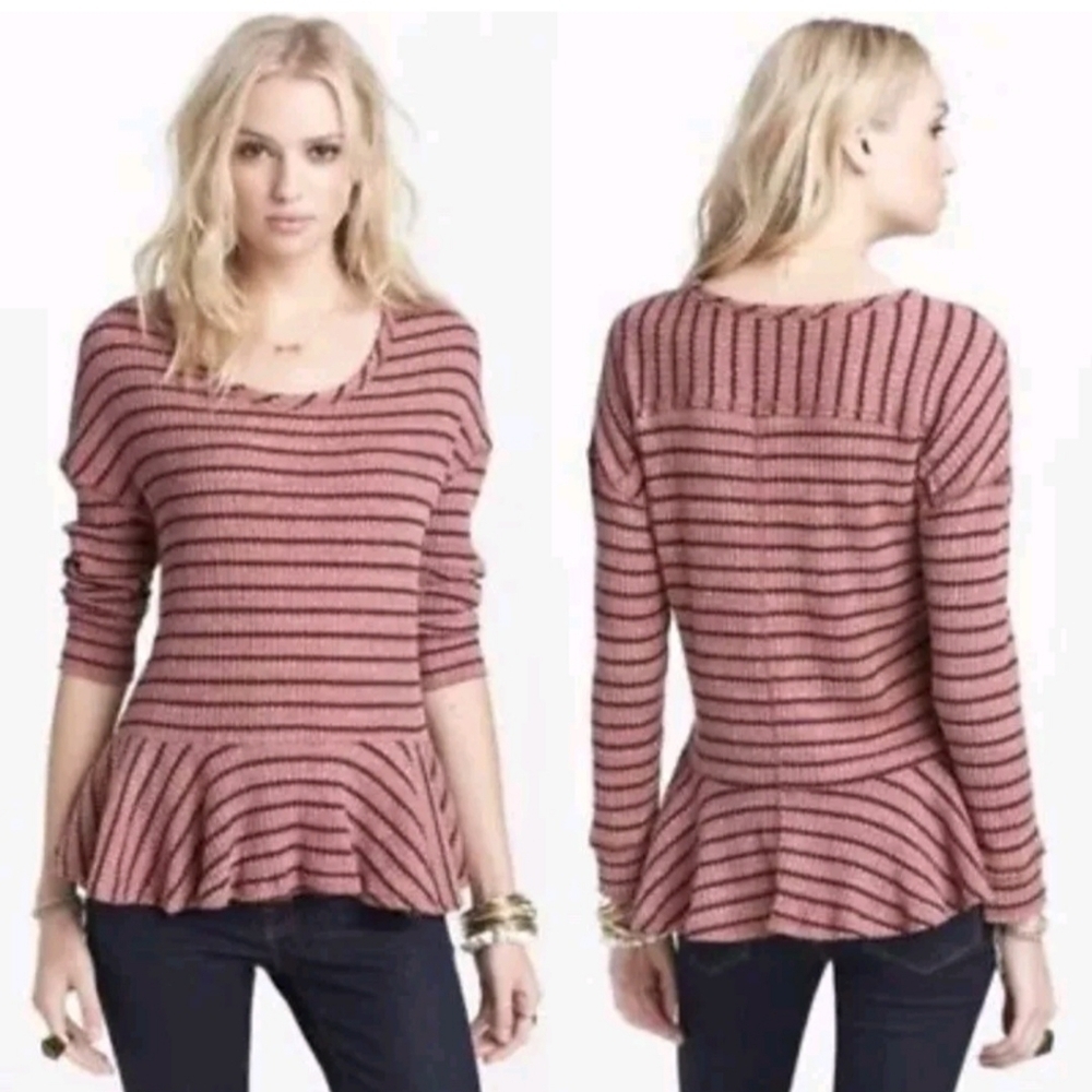 We The Free People Auntie Em Thermal Striped Peplum Top, Women's Large​